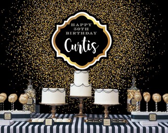 Black and Gold Backdrop | Adults Party Banner | Poster | Signage | Personalised | Printable ONLY | Birthday Backdrop