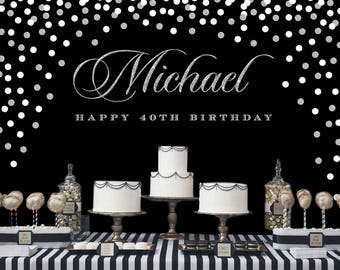 Black and Silver Backdrop | Adults Party Banner | Poster | Signage | Personalised | Printable ONLY | Birthday Backdrop