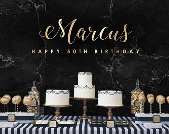 Black Marble Backdrop | Adults Party Banner | Poster | Signage | Personalised | Printable ONLY | Birthday Backdrop