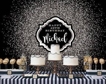 Black and Silver Backdrop | Adults Party Banner | Poster | Signage | Personalised | Printable ONLY | Birthday Backdrop