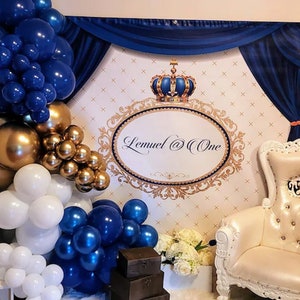 Royal Blue Crown and Gold Prince Backdrop | Printable Digital | Party Banner | Personalised | Custom | Birthday | Baby Boy Shower | Baptism