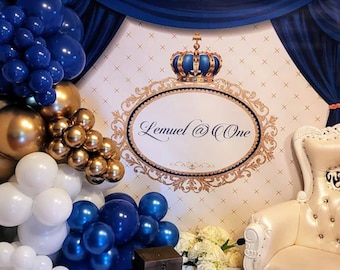 Royal Blue Crown and Gold Prince Backdrop | Printable Digital | Party Banner | Personalised | Custom | Birthday | Baby Boy Shower | Baptism