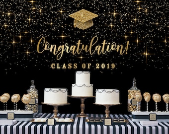 Black and Gold Backdrop | Graduation Party Banner | Poster | Signage | Personalised | Printable ONLY | Birthday Backdrop