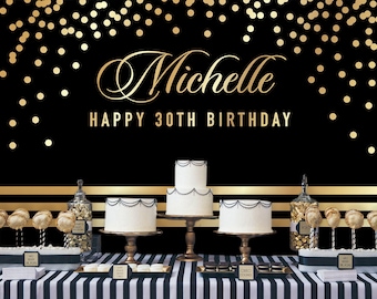 Black and Gold Backdrop | Adults Party Banner | Poster | Signage | Personalised | Printable ONLY | Birthday Backdrop