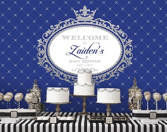 Royal Blue and Silver Prince Backdrop | Boy Party Banner | Poster | Signage | Personalised | Printable ONLY | Birthday Backdrop