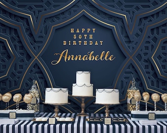Navy and Gold Backdrop | Adults Party Banner | Poster | Signage | Personalised | Printable ONLY | Birthday Backdrop