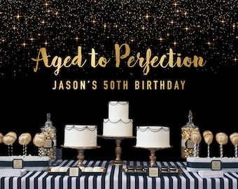 Black and Gold Backdrop | Adults Party Banner | Poster | Signage | Personalised | Printable ONLY | Birthday Backdrop