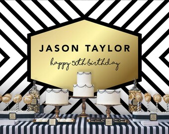 Black and White Backdrop | Adults Party Banner | Poster | Signage | Personalised | Printable ONLY | Birthday Backdrop