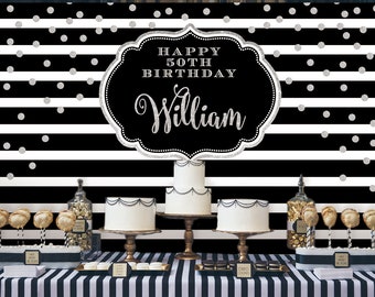 Black and Silver Backdrop | Adults Party Banner | Poster | Signage | Personalised | Printable ONLY | Birthday Backdrop
