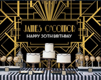 Great Gatsby Backdrop Digital File | Printable | Party Banner | Personalised | Custom | Birthday | Adult | Wedding | Retirement | Bridal