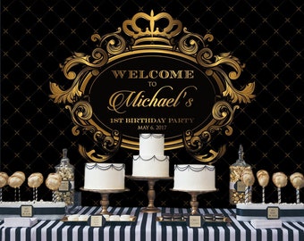 Crown Prince Black and Gold Backdrop |  Poster | Signage | Personalised | Printable ONLY | Birthday Backdrop