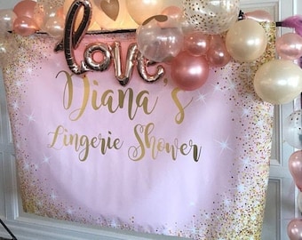 Pink and Gold Glitter Stars Backdrop | Printable Digital | Party Banner | Personalised | Custom | Birthday | Adult | Wedding | Retirement