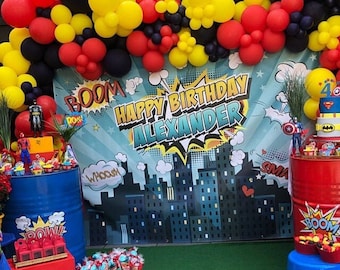 Superhero Backdrop for boys | Party Banner | Poster | Signage | Personalised | Printable ONLY | Birthday Backdrop