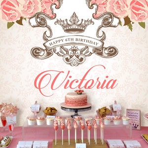 Princess Backdrop Party Banner Poster Signage Personalised Printable ONLY Birthday Backdrop image 1