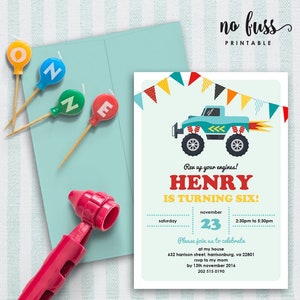 Monster Truck Birthday Invitation | 5x7 | Editable PDF File | Instant Download | Personalize at home with Adobe Reader