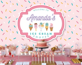 Ice Cream Shoppe Backdrop | Party Banner | Poster | Signage | Personalised | Printable ONLY | Birthday Backdrop