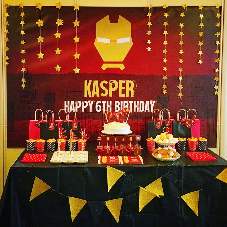 Iron Superhero Backdrop Party Banner Poster Signage Personalised Printable ONLY Birthday Backdrop image 1