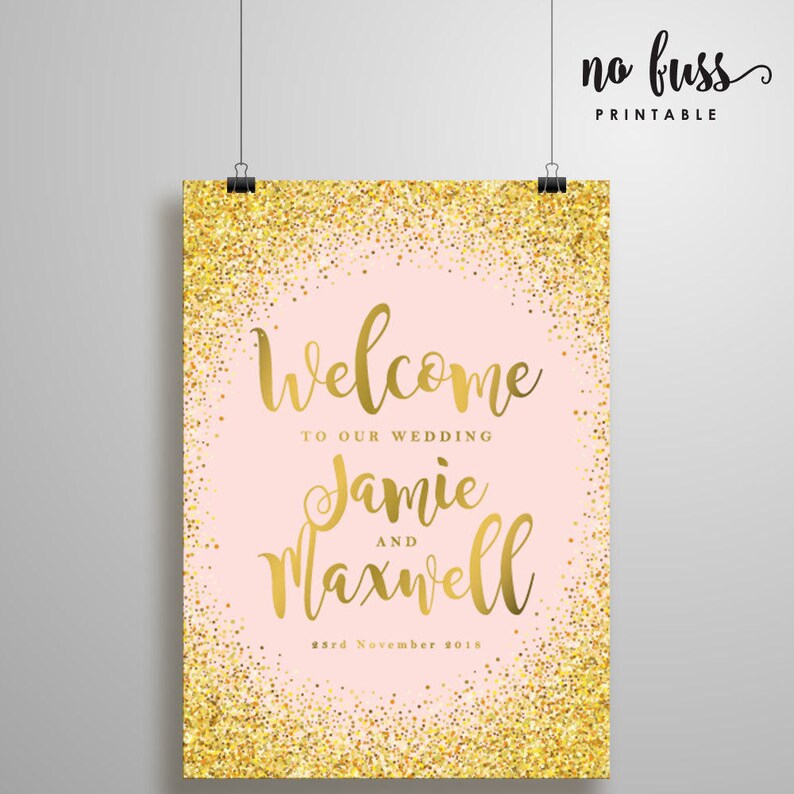 Printable Sign Pink and Gold Sparkling Party Etsy