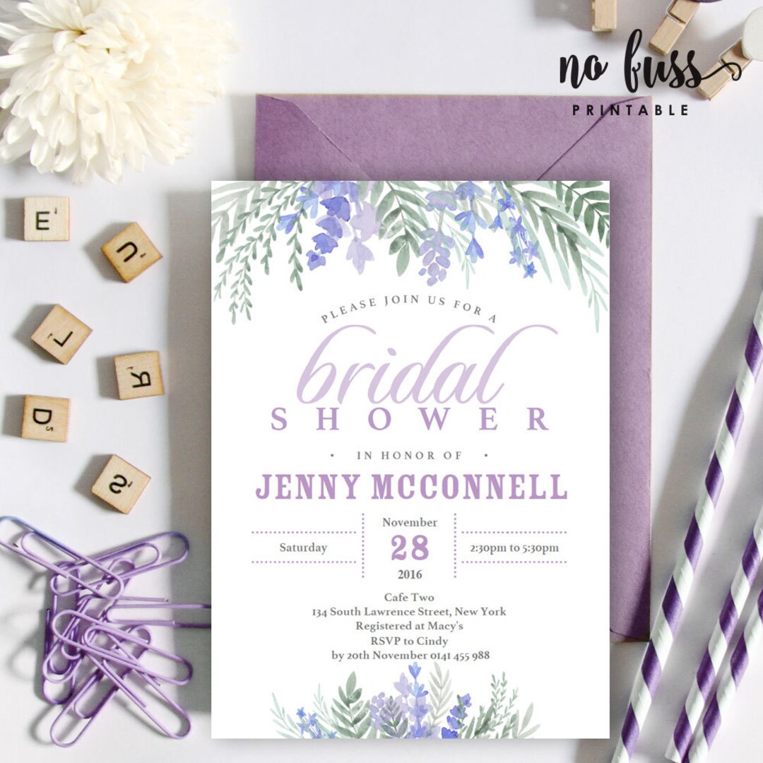 Lavender Bridal Shower Invitation 5x7 Editable PDF File Etsy