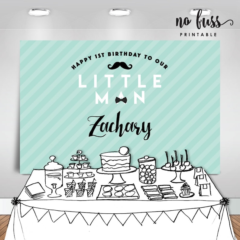 Personalised Printable ONLY Poster Signage Party Banner Little Man Backdrop Birthday Backdrop