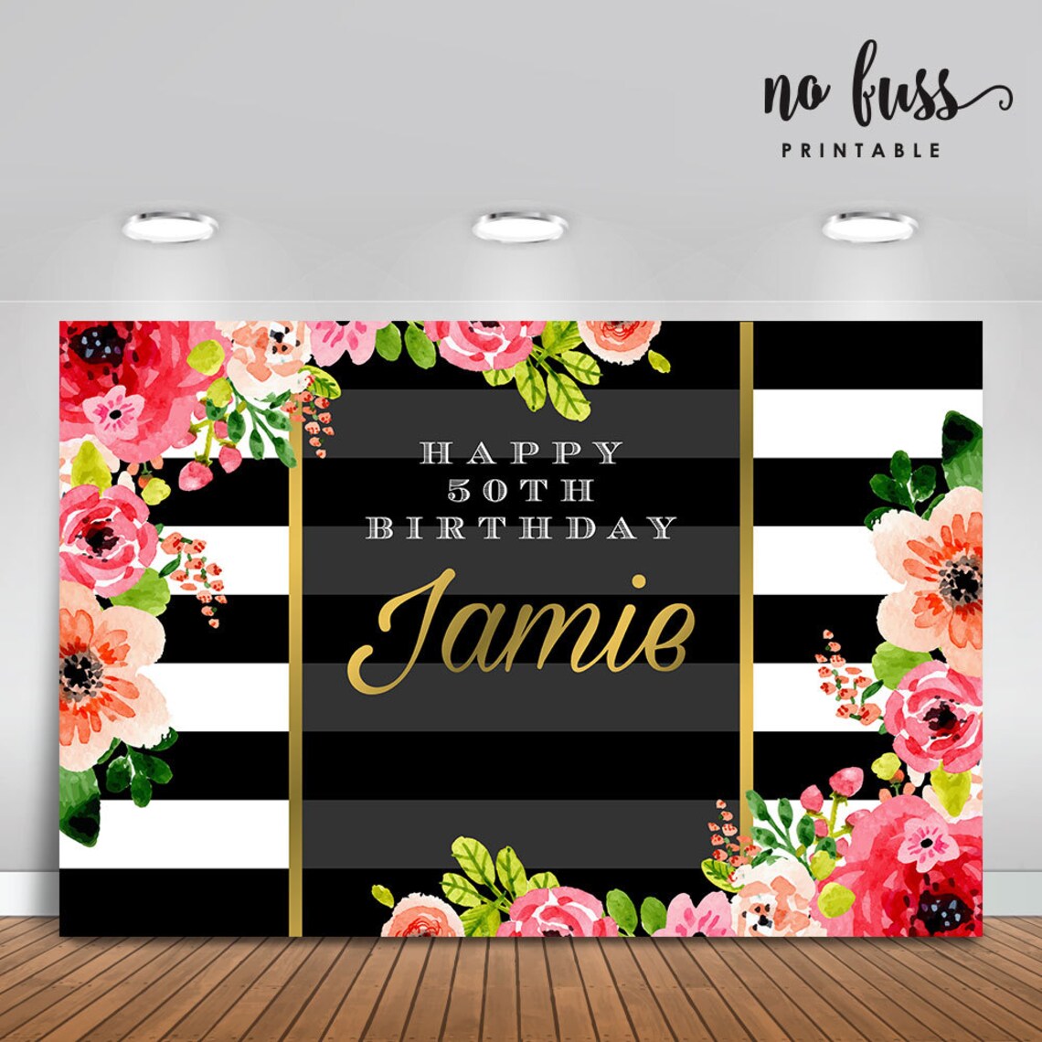 Black and White Flower Backdrop Adults Party Banner Poster Etsy