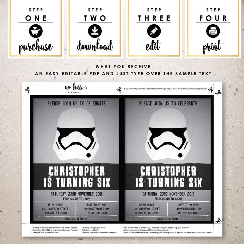 Stormtrooper Invitation Birthday 5x7 Editable PDF File - Etsy