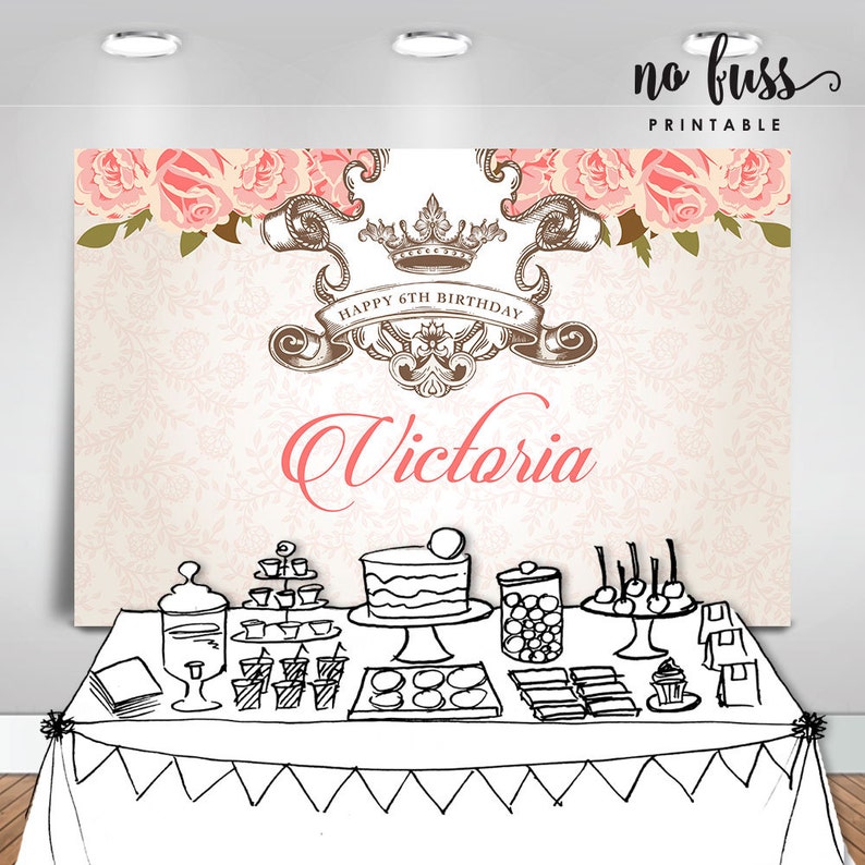 Princess Backdrop Party Banner Poster Signage Personalised Printable ONLY Birthday Backdrop image 3