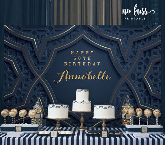 Navy and Gold Backdrop Adults Party Banner Poster Etsy