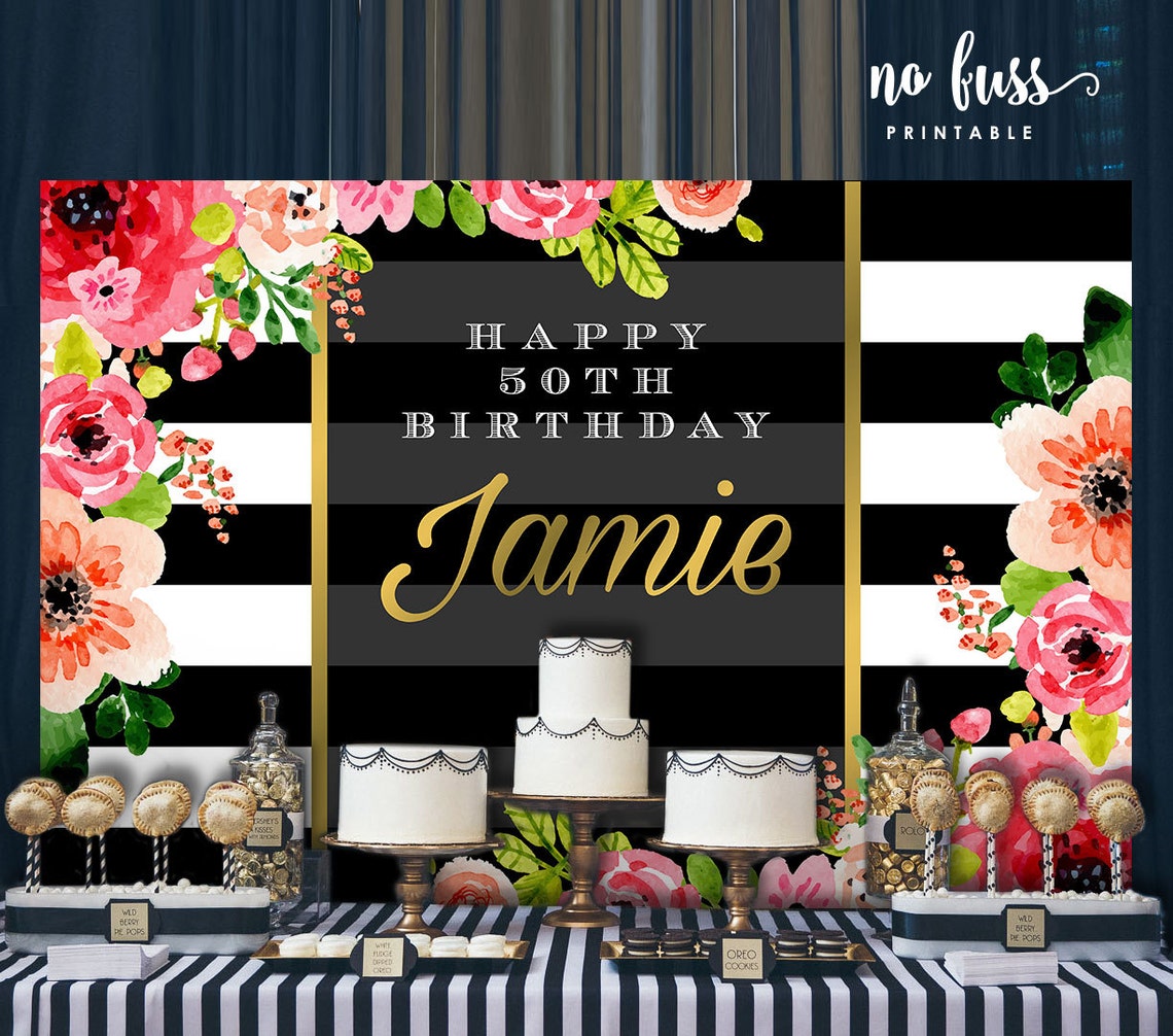 Black and White Flower Backdrop Adults Party Banner Poster Etsy