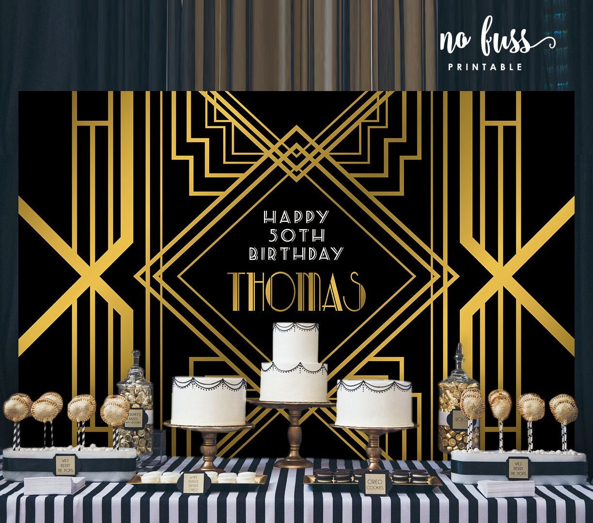 Great Gatsby Backdrop | Adults Party Banner | Poster | Signage | Personalised | Printable ONLY | Birthday Backdrop