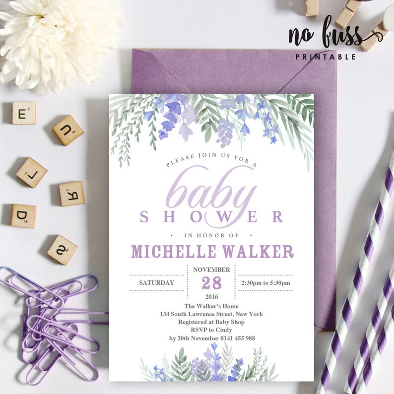 Lavender Baby Shower Invitation 5x7 Editable PDF File | Etsy