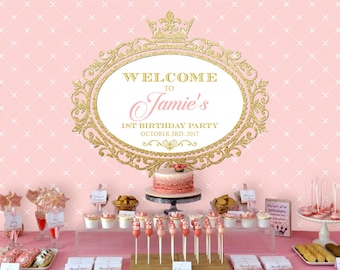 Crown Princess Backdrop | Girls Party Banner | Poster | Signage | Personalised | Printable ONLY | Birthday Backdrop