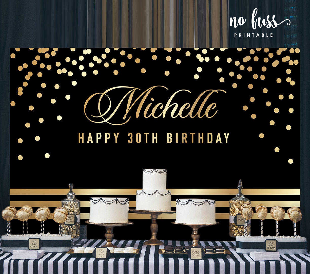 Black And Gold Backdrop Adults Party Banner Poster Etsy