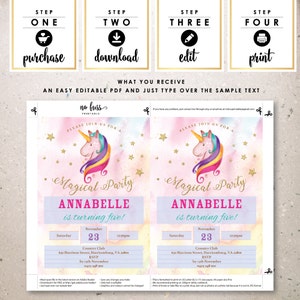 Unicorn Birthday Invitation 5x7 Editable PDF File Instant Download Personalize at home with Adobe Reader image 2