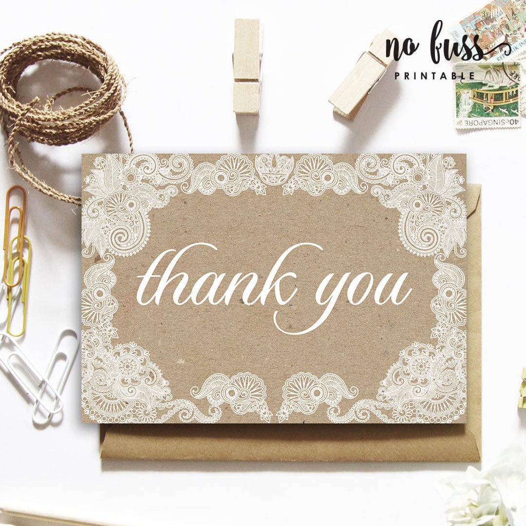 Lace Thank You Card Rustic Printable Instant Download - Etsy