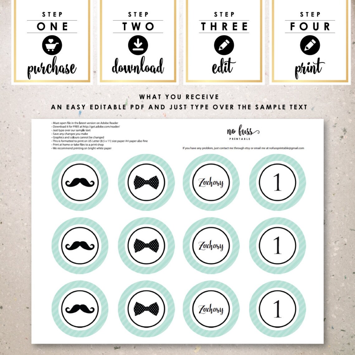 Little Man Cupcake Topper Editable PDF File Instant - Etsy
