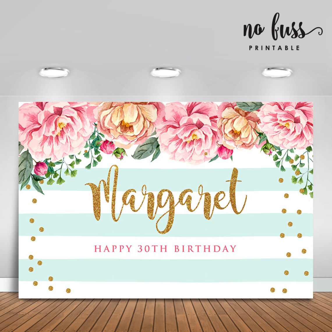 Pink and Mint Green Floral Backdrop Adults Party Banner Etsy