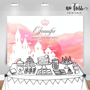 Pink Castle Backdrop Party Banner Poster Signage Personalised Printable ONLY Birthday Backdrop image 3