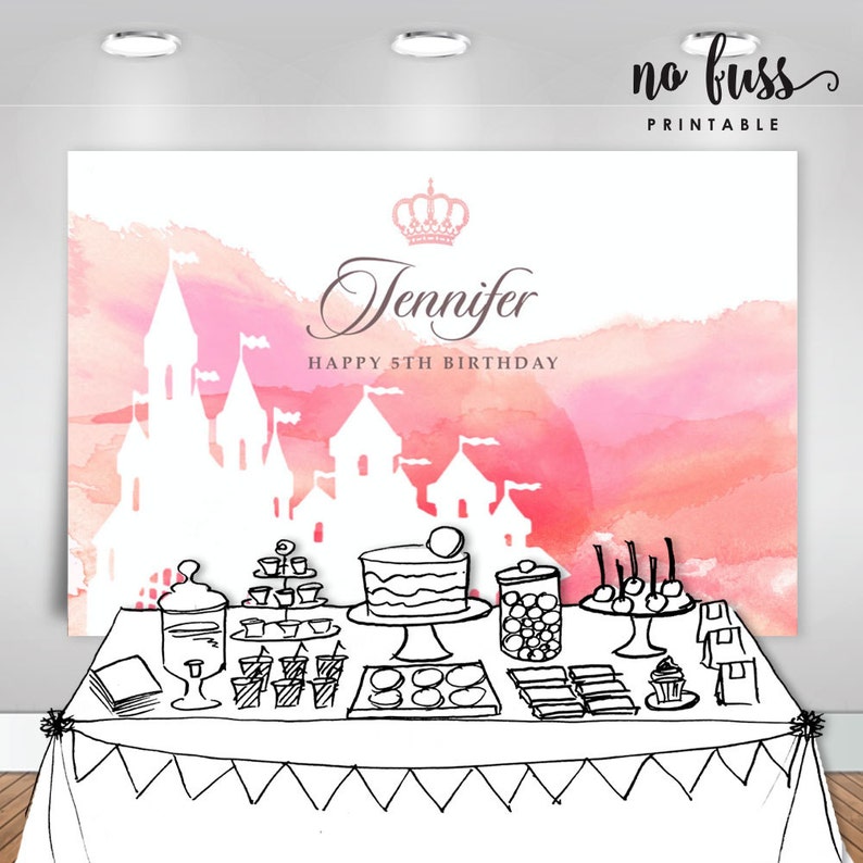 Pink Castle Backdrop Party Banner Poster Signage Personalised Printable ONLY Birthday Backdrop image 3