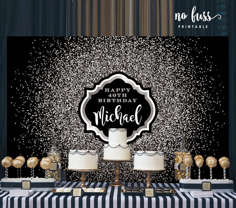Black and Silver Backdrop Adults Party Banner Poster Etsy