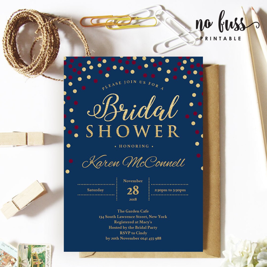 Navy Blue and Gold Glitter Bridal Shower Invitation 5x7 Etsy