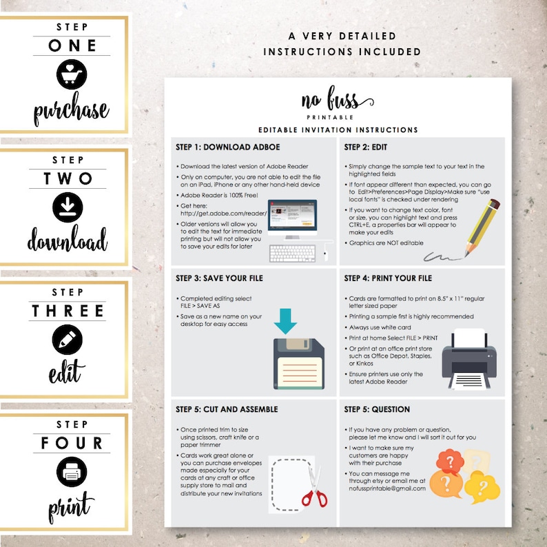 5x7 DIY at home with Adobe Reader Black and White Stripe Gold Graduation Invitation Instant Download Editable PDF