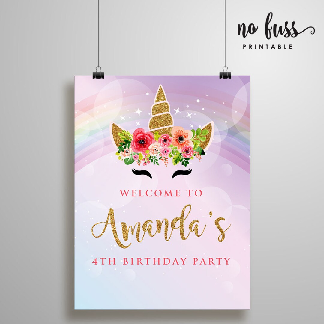 Printable Welcome Sign Unicorn Party Welcome Sign Poster Signage ...