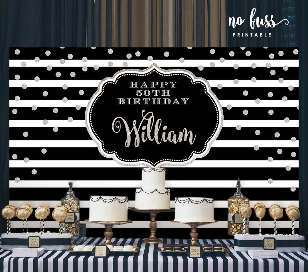 Black and Silver Backdrop Adults Party Banner Poster Etsy