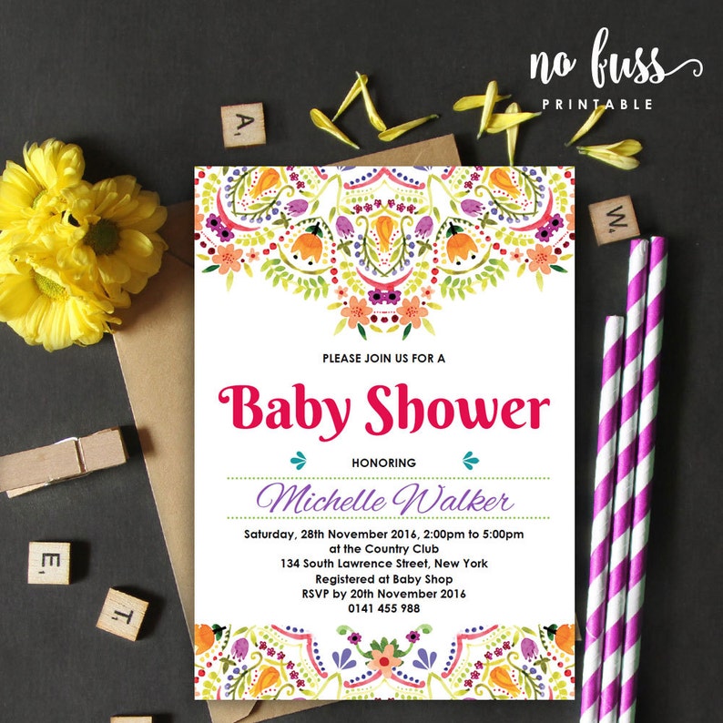 Fiesta Baby Shower Invitation 5x7 Editable PDF Instant Etsy