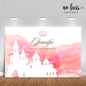 Pink Castle Backdrop Party Banner Poster Signage Personalised Printable ONLY Birthday Backdrop image 2