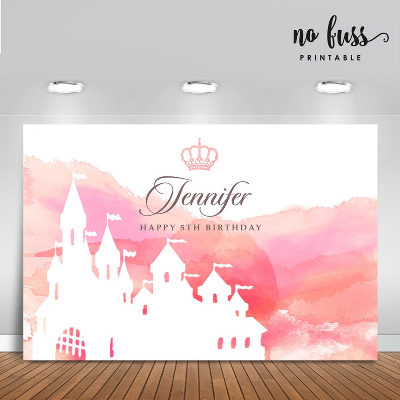 Pink Castle Backdrop Party Banner Poster Signage Personalised Printable ONLY Birthday Backdrop image 2