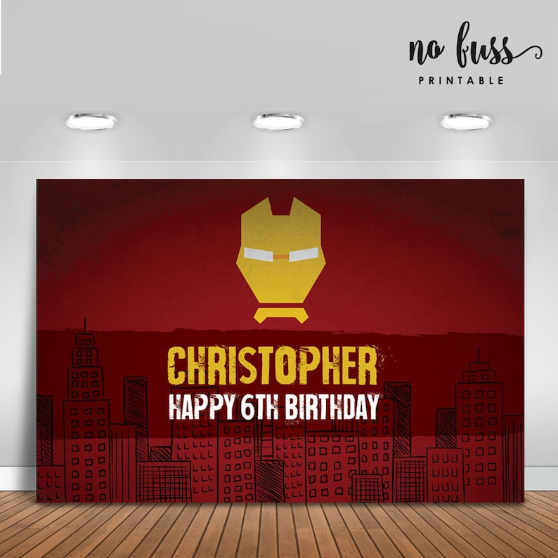 Iron Superhero Backdrop Party Banner Poster Signage Personalised Printable ONLY Birthday Backdrop image 2