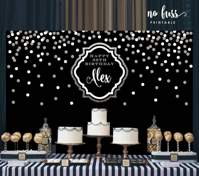 Black and Silver Backdrop Adults Party Banner Poster Etsy