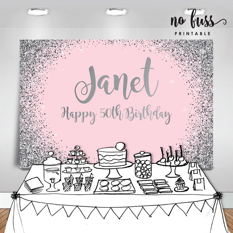 Pink and Silver Backdrop Adults Party Banner Poster Etsy